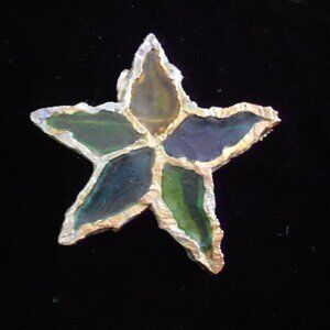 Vintage 1960s Brutalist Style Signed Joy Poured Blue Resin Starfish Brooch